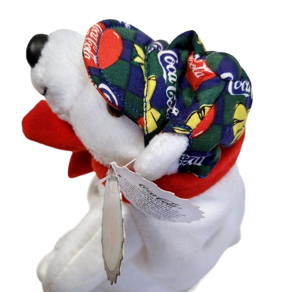 1998 Collectible Coca Cola Bean Bag Plush Polar Bear Checker Cap & Scarf 6". - Picture 4 of 14